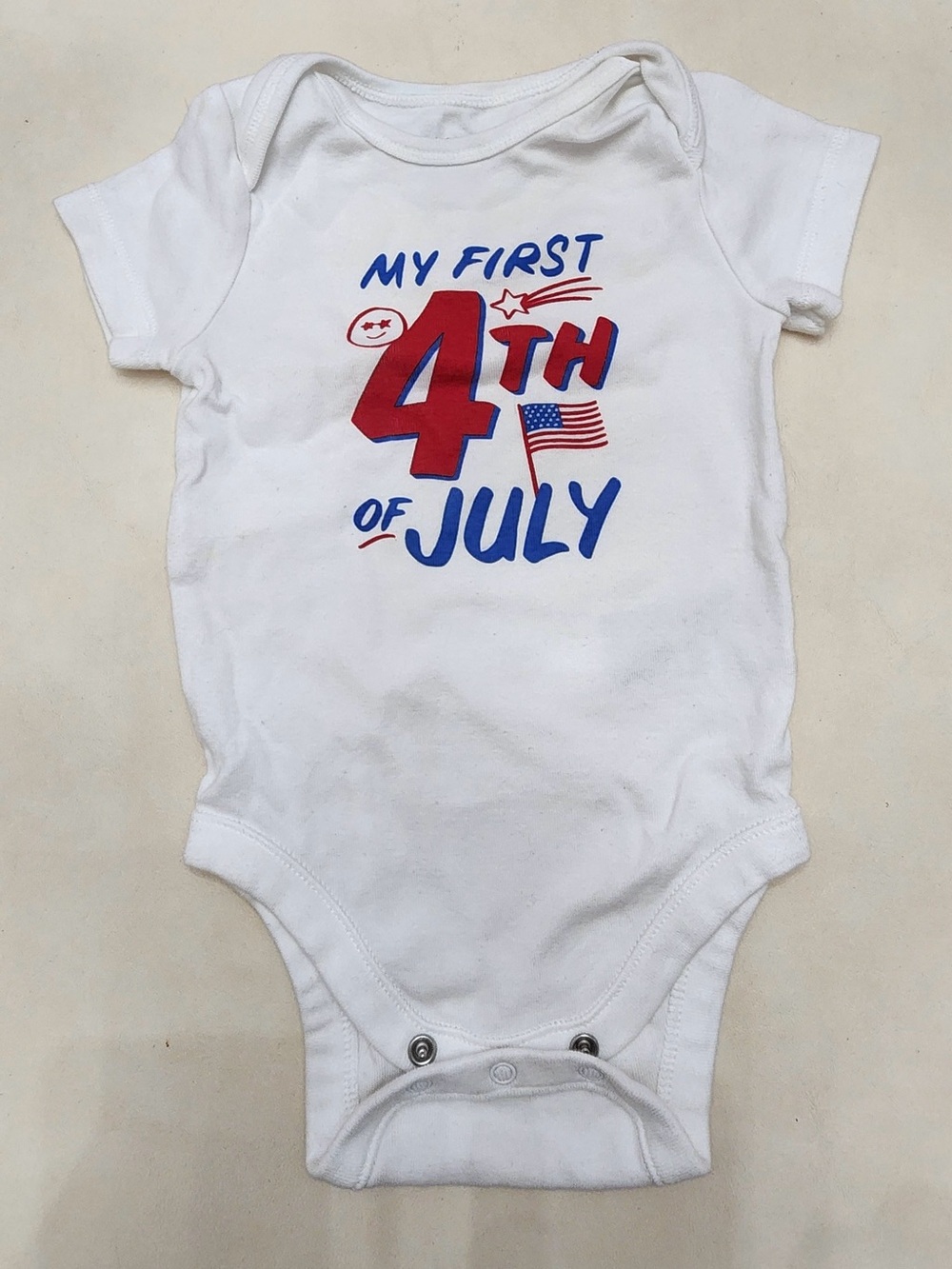 Old Navy White Baby Bodysuit "My First 4th of July" Red & Blue